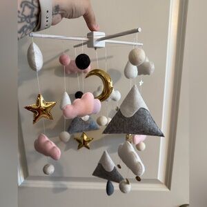 Gold and Pink Nursery Mobile with Stars and Clouds